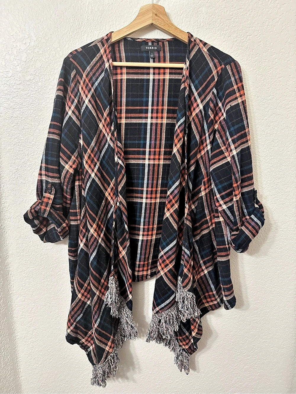 Torrid Flannel Plaid Fringe Tunic Size 1